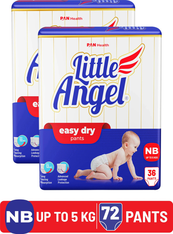 Little Angel Easy Dry Diaper Pants With 12 Hrs Absorption 36 Count/Pack,Pack Of 2,Upto 5 Kgs – New Born(72 Pieces)