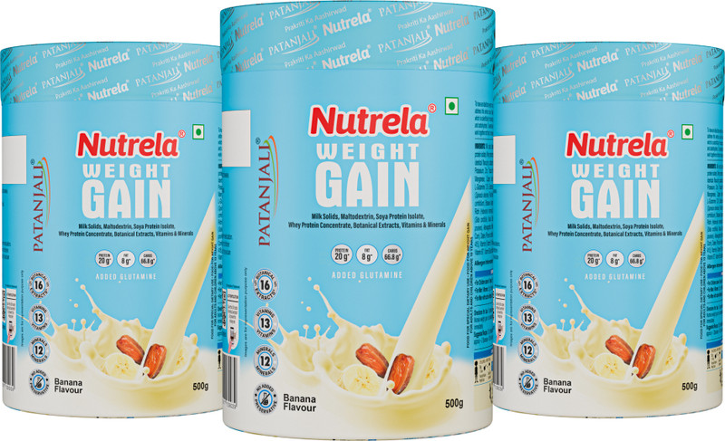 Patanjali Nutrela Weight Gain Powder, Weight Gain Shakes For Underweight, 500G (Pack Of 3) Weight Gainers/Mass Gainers(1500 G, Banana)
