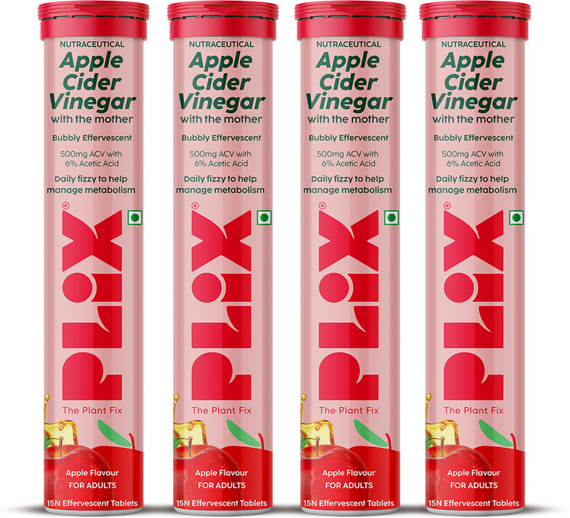 The Plant Fix Plix Apple Cider Vinegar Effervescent Tablet With Mother,Vit B6 & B12 For Weight Loss(4 X 15 No)
