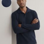 Rigo Self Design Men Polo Neck Navy Blue T-Shirt