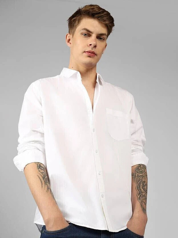 Tigersnake Men Solid Formal White Shirt