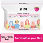 Plush 100% Pure U.S. Cotton Rash Free Resealable (12 Xxl+ 16 Xl+4 Liners) Sanitary Pad(Pack Of 32)
