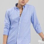 Rodeiz Men Striped Casual Light Blue Shirt
