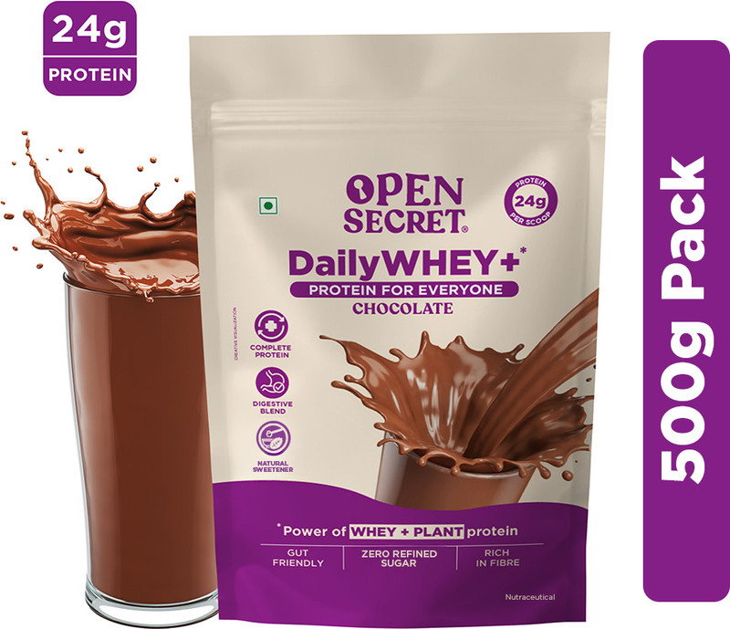 Open Secret 0.5 Kg India’S 1St Whey+ Protein Powder – Complete Protein With Whey And Plant Protein Blends(500 G, Chocolate)