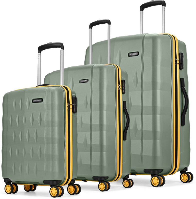 Aristocrat Comet Set Of 3 Trolley 56, 66, & 76Cm, Small+Medium+Large Hard Luggage, 8-Wheel Cabin & Check-In Set 8 Wheels – 30 Inch
