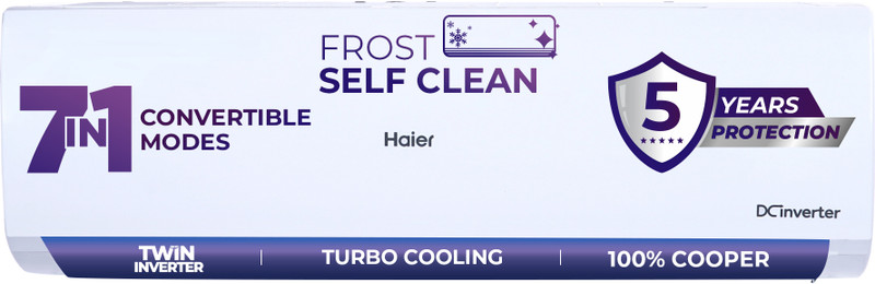 Haier 2025 Model 1.5 Ton 3 Star Split Inverter Intelli-Convertible 7 In1 Convertiblehd Filter, Frost Self Clean, Upto 20 M Air Flow, Hyper Pcb Ac(Hsu17Vp-Pow3Bn-Inv(Hs17Vp-Pow3Bn-Inv� / Hu17Vp-Pow3Bn-Inv ), White)