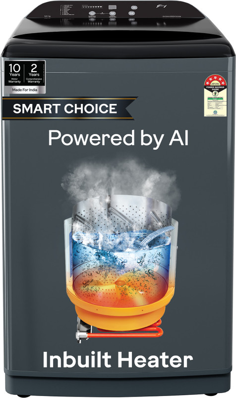 Godrej 8 Kg Inbuilt Heater With Unbalanced Load Sensing Fully Automatic Top Load Washing Machine With In-Built Heater Grey(Wteon Adac 80 5.0 Fefh Glgr)