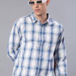 V-Mart Men Checkered Casual Light Blue Shirt