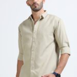 Whisq Men Solid Casual Cream Shirt