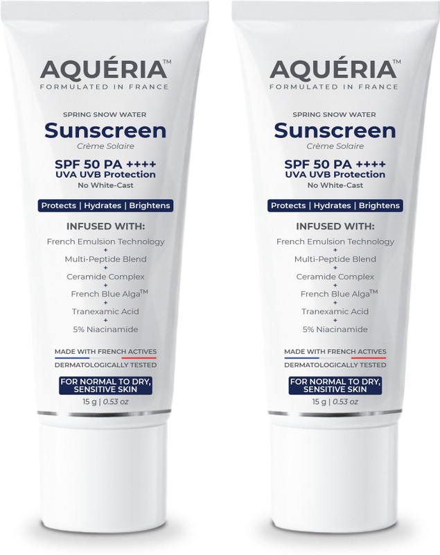 Aqueria Sunscreen – Spf 50 Pa++++ Brightening & Hydrating French Multi-Active Spf | Niacinamide, Tranexamic Acid(30 G)