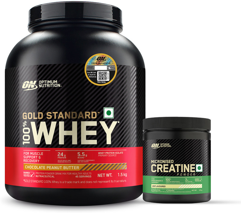Optimum Nutrition Gold Standard 100% Whey Protein, With Micronised Creatine 125G Whey Protein(1.625 Kg, Chocolate Peanut Butter)