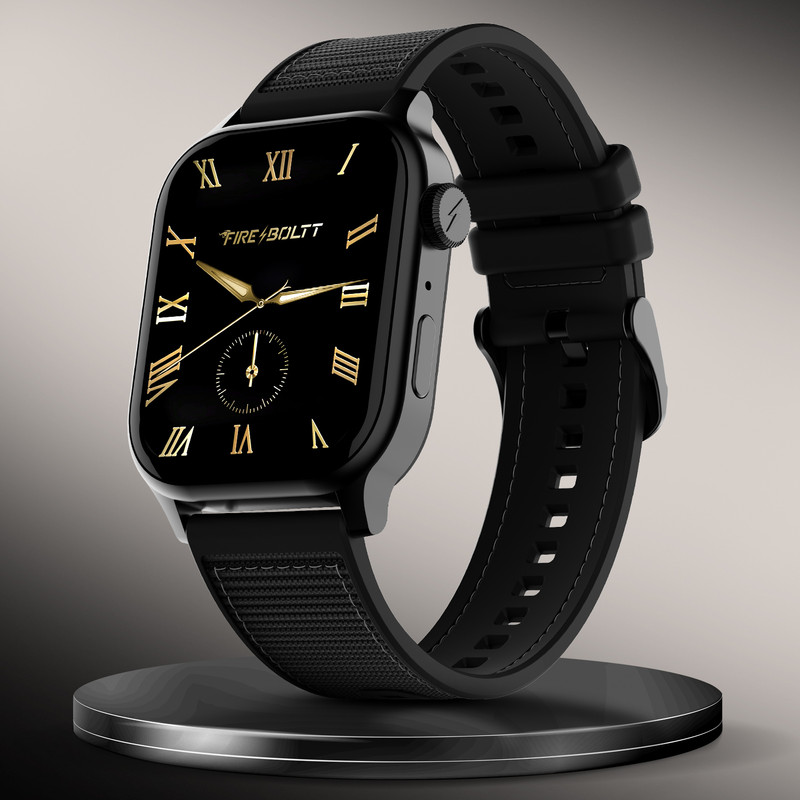 Fire-Boltt Rise Force 1.85 Bt Calling, Nylon Fluoroelastomer Hybrid Strap Rotating Crown Smartwatch(Midnight Black Strap, Free Size)