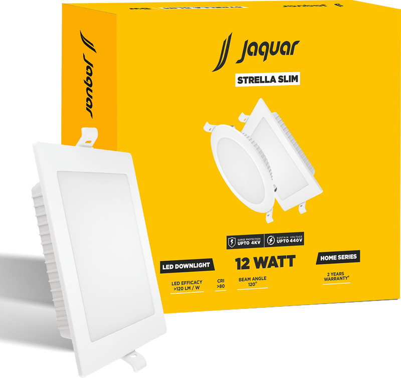 Jaquar Strella Slim 12W Square Recess Down Light – Warm White (Pack Of 1) Ceiling Light Ceiling Lamp(White)