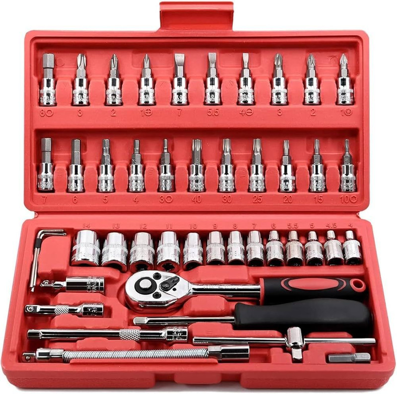 Chinustyle High Quality 1/4-Inch Tool Ratchet Wrench Kit Household Socket Set(Pack Of 1)