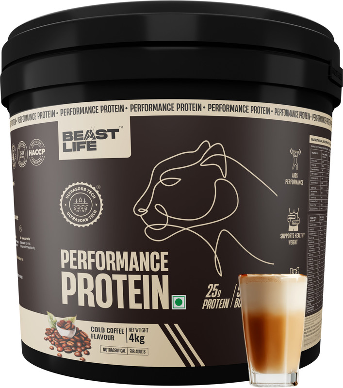Beastlife Performance Protein Powder | 25G Protein | 5.64G Bcaa | High Absorption Whey Protein(4 Kg, Cold Coffee)