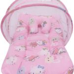 Miss & Chief Baby Mosquito Net With Mattress Baby Mattress Teddy Print(Fabric, Pink)