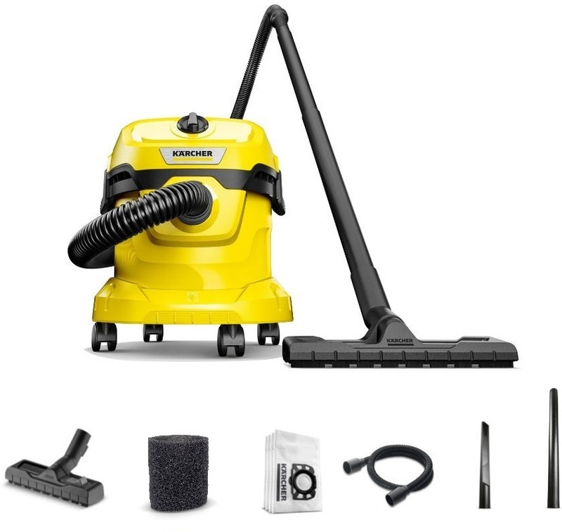 Karcher Wd 2 Plus V-12/4/18 Wet & Dry Vacuum Cleaner 22Kpa Suction, 1000W, 12L Plastic Tank, Blower, Fleece Filter Bag & Foam Filter, German Tech(Yellow)