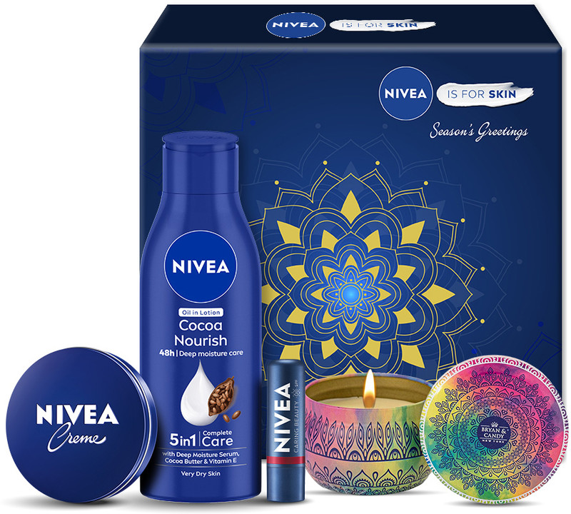 Nivea Combo, Gift For Women, Body Lotion, Lip & Face Moisturizer Cream, Scented Candle(4 Items In The Set)