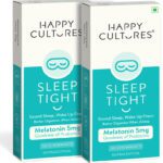 Happy Cultures Sleep Tight Melatonin 5Mg & Probiotics| Deep Sleep, Non-Addictive|Mint Taste(2 X 30 Tablets)