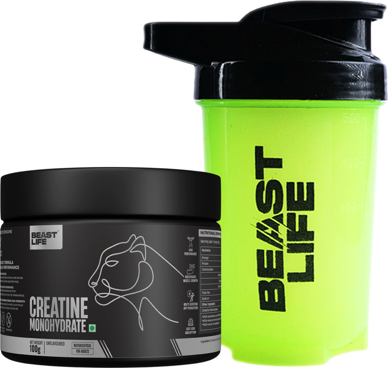 Beastlife Pure Creatine Monohydrate With Shaker Creatine(100 G, 500 Ml, Unflavoured)