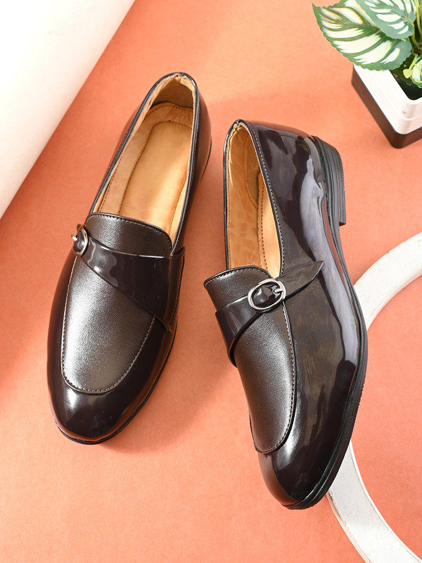 Bala Taal Black Synthetic Monk Strap Formal Loafers For Men(Brown , 8)