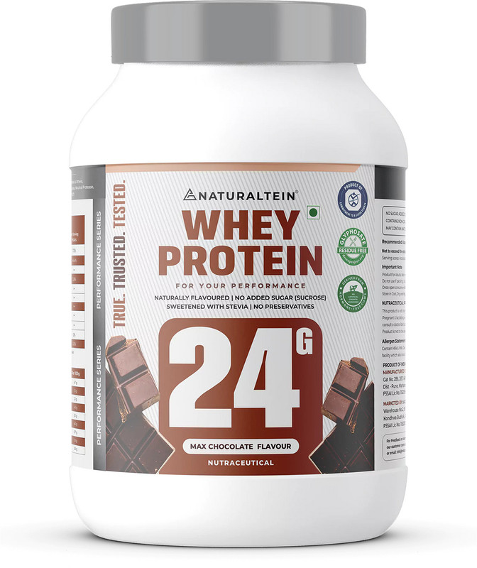 Naturaltein Natural Max Protein | No Added Sugar | Sweetened With Stevia | Whey Protein(1 Kg, Chocolate)