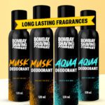Bombay Shaving Company Fresh Aqua & Intense Musk 120Mlx4 Combo Deodorant Luxury Long Lasting Fragrance Deodorant Spray  –  For Men & Women(480 Ml, Pack Of 4)