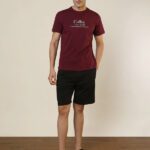 Sleepz By Raymond Men Printed Maroon, Black Night Suit Set