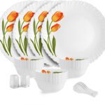 Cello Pack Of 22 Opalware Dazzle Series Spring Tulip Crockery Set |Dishwasher Safe| Light-Weight Dinner Set(Yellow, Microwave Safe)
