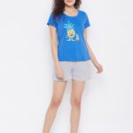 Clovia Printed Women Round Neck Blue T-Shirt