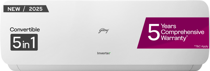 Godrej 2025 Model 1.5 Ton 3 Star Split Inverter 5-In-1 Convertible Cooling With Heavy Duty Cooling And Pure Air Filter Ac(Ac 1.5T Sic 18Ntc3 Wze 3S, White)