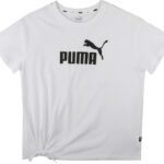 Puma Girls Typography, Printed Cotton Blend Regular T Shirt(White, Pack Of 1)