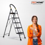 Prohome 5 Step Steel Ladder For Home With Anti Skid Shoes Steel Ladder(With Platform)