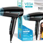 Vega U-Style 1600 Foldable Hair Dryer For Men & Women With Cool Shot Button(Vhdh-24) Hair Dryer(1600 W, Black, Blue)