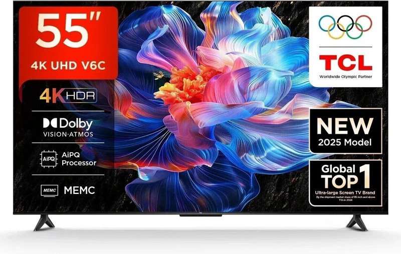 Tcl 138 Cm (55 Inch) Ultra Hd (4K) Led Smart Google Tv With Memc | Dolby Vision-Atmos | Hva Panel & Metallic Bezel-Less(55V6C)