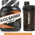 Powerlift For Muscle Mass Gain With Shaker, High Protein With Multivitamins Weight Gainers/Mass Gainers(1 Kg, Rich Chocolate)