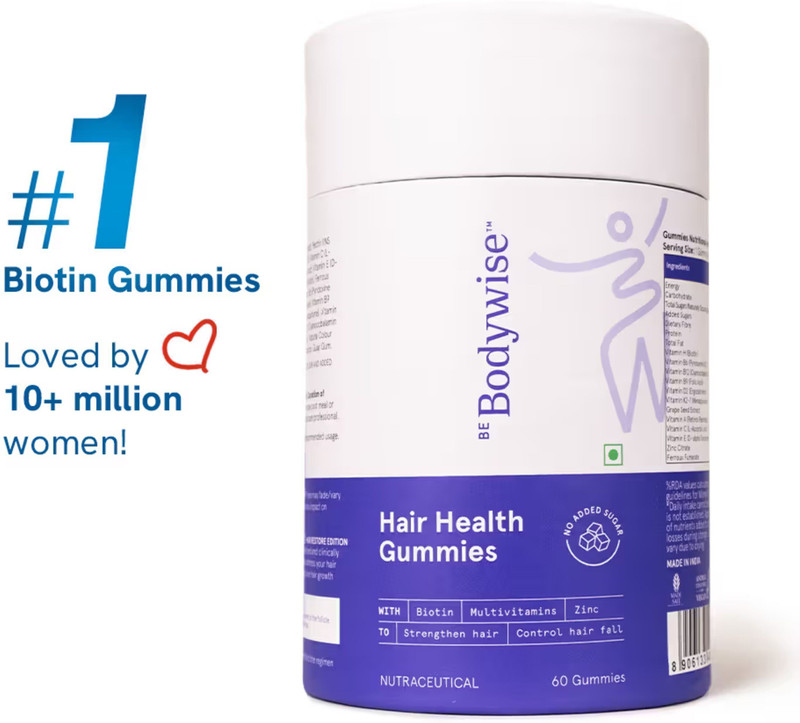 Be Bodywise 30Mcg Biotin Hair Gummies|Stronger Hair &Nails|No Added Sugar (60 No)(60 No)
