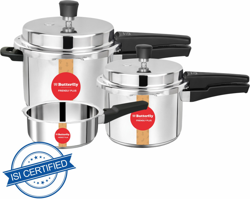 Butterfly Stainless Steel 2 L, 3 L, 5 L Outer Lid Induction Bottom Pressure Cooker(Stainless Steel)