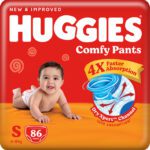 Huggies Comfy Baby Diaper Pants, Upto 50% Faster Absorption – S(86 Pieces)
