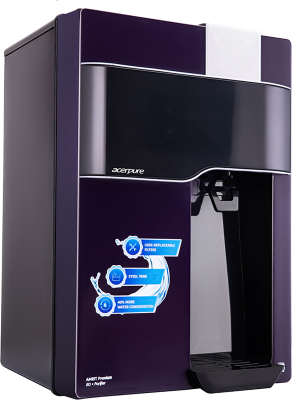 Acerpure Amrit Premium | Diy Fliter Replacement | 24 Months Free Fliter 6.5 L Ro Water Purifier Stainless Steel Tank | 6 Stage Purification | Suitable For Borewell, Tanker & Municipal Water(Purple)
