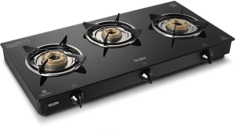 Glen Lpg Rapid Gt Blk Isi Gas Stoves 3 Burner Glass Manual Gas Stove(3 Burners)