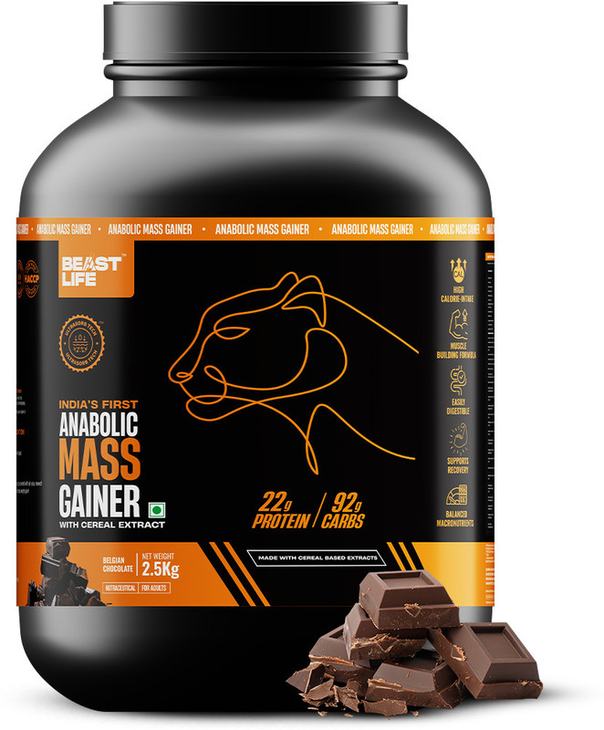 Beastlife High Rich Protein Gainer – No Maltodextrin Weight Gainers/Mass Gainers(2.5 Kg, Belgian Chocolate)