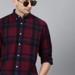 The Bear House Men Checkered Casual Maroon Shirt