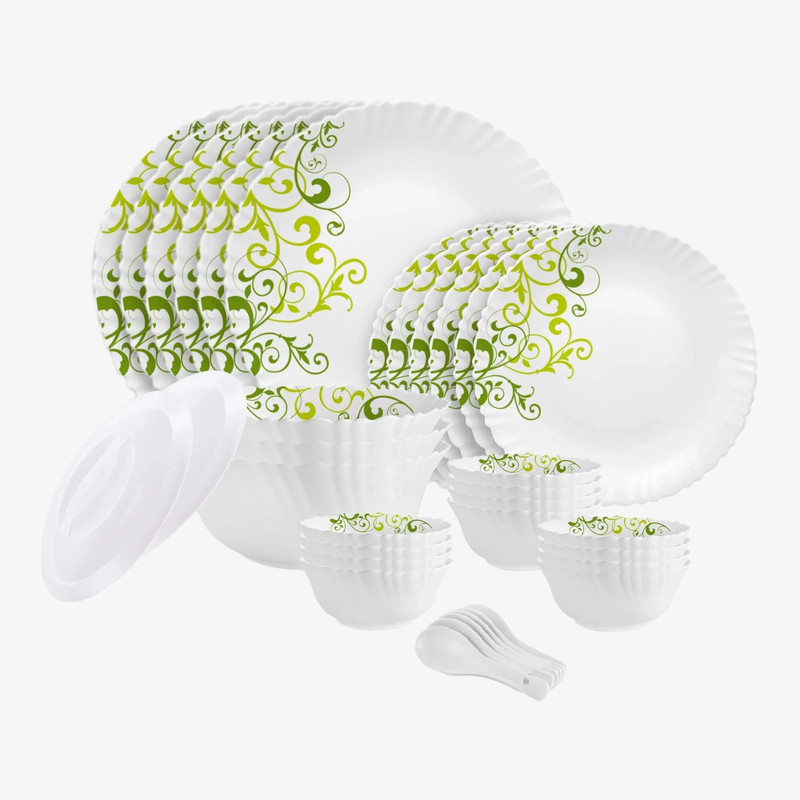 Cello Pack Of 34 Opalware Dazzle Oleander|Crockery Set | Dinner Set(White, Microwave Safe)