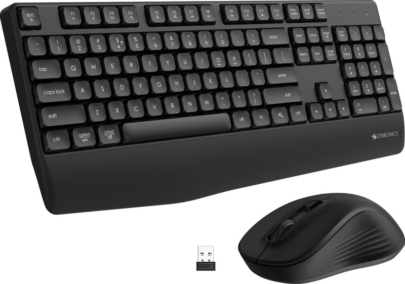 Zebronics Companion 202 Wireless Standard Desktop Keyboard Compatible With Desktop, Laptop, Mac 104 Keys, Copilot Ai Key, 12 Multimedia Keys, 1600 Dpi, Silent, 4 Buttons(Black)