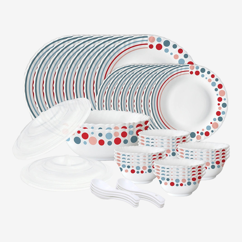 Larah By Borosil Pack Of 44 Opalware Pastel Galaxy Crockery Set For Dining & Gifting, Plate & Bowl Dinner Set(Pink, Blue, Microwave Safe)