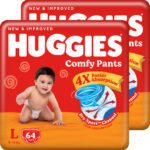 Huggies Comfy Baby Diaper Pants, Upto 50% Faster Absorption (64 X 2) – L(128 Pieces)