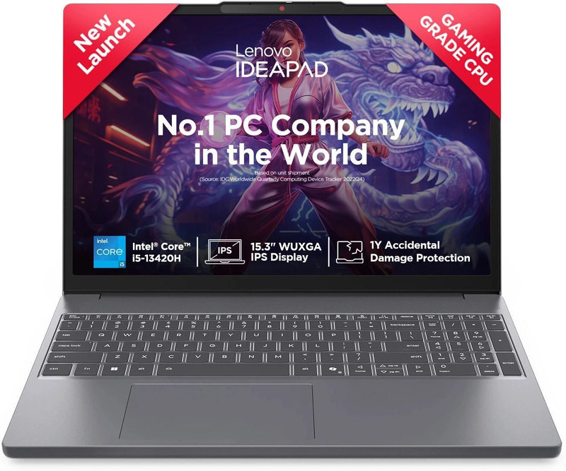 Lenovo Ideapad Slim 3 Wuxga Ips With 1Yr Adp Intel Core I5 13Th Gen 13420H – (16 Gb/512 Gb Ssd/Windows 11 Home) 15Irh10 Thin And Light Laptop(38.86 Cm, Luna Grey, 1.59 Kg, With Ms Office)