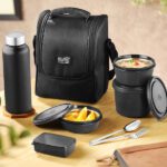 Classic Essentials Supreme Microwave Safe Set Of 5 With Bottle|Bag & Cutlery 5 Containers Stainless Steel Office Lunch Box(1250 Ml)