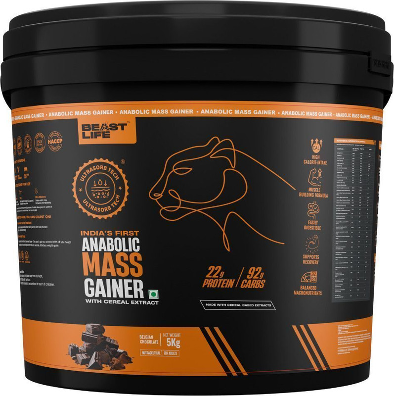 Beastlife High Protein Weight Gainer – No Maltodextrin | Cereal Based Extract Weight Gainers/Mass Gainers(5 Kg, Belgian Chocolate)